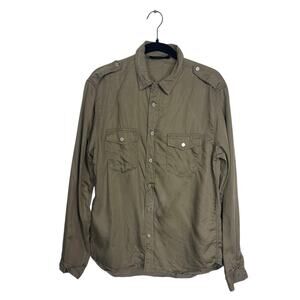 The Kooples Jeans Mens L Green Cargo Military Style Snap Pocket Button Shirt EUC